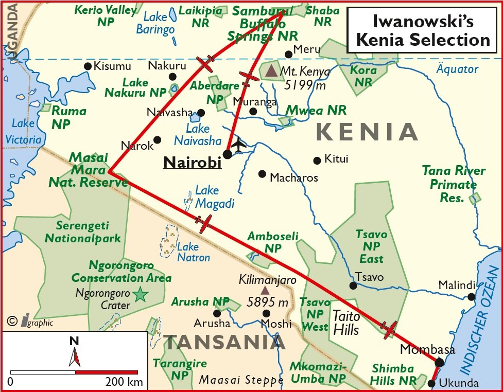 Kenia Safari Luxusreise Nairobi Diani Masai Mara Übersichtskarte Iwanowskis Reisen - afrika.de