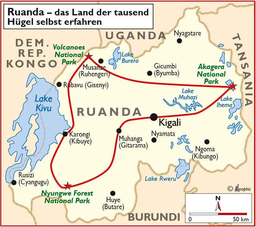 Ruanda Selbstfahrerreise Übersichtskarte Iwanowskis Reisen - afrika.de