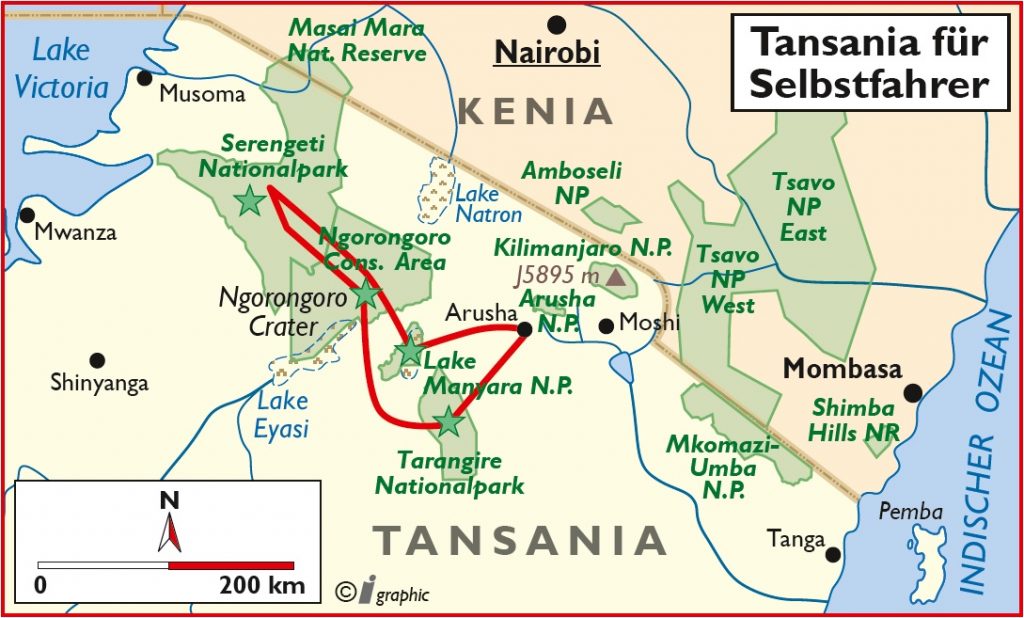 Tansania Selbstfahrertour Übersichtskarte Iwanowskis Reisen - afrika.de