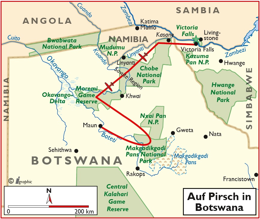 Botswana Auf Pirsch Flugsafari Übersichtskarte Iwanowskis Reisen - afrika.de
