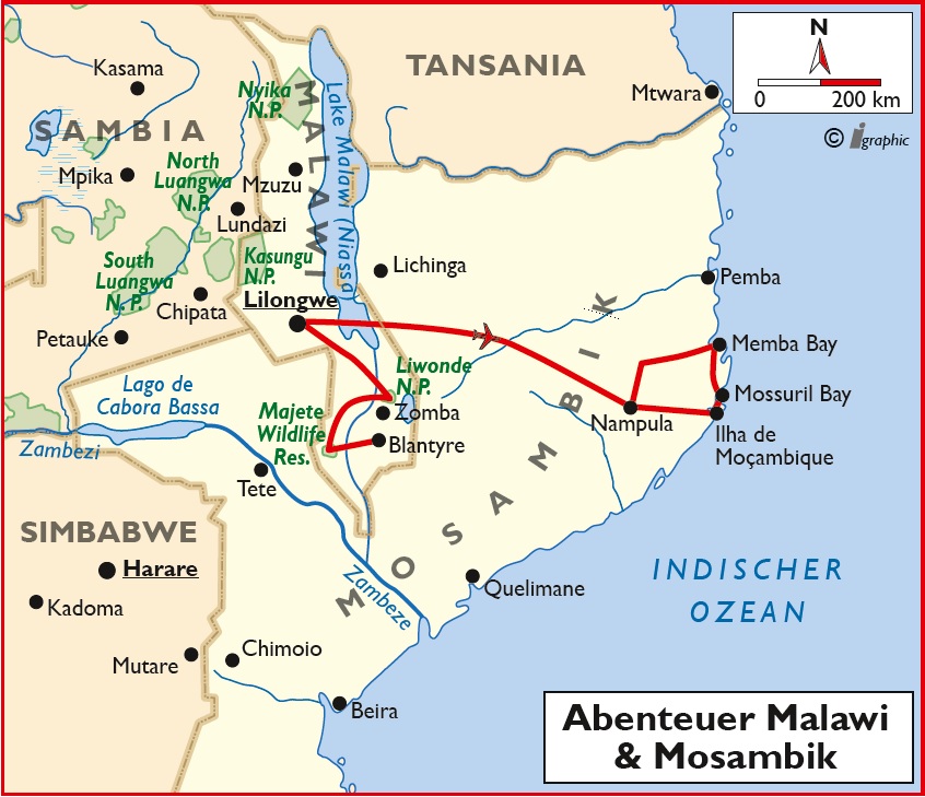 Abenteuer Malawi Mosambik Safari Karte Iwanowskis Reisen - afrika.de