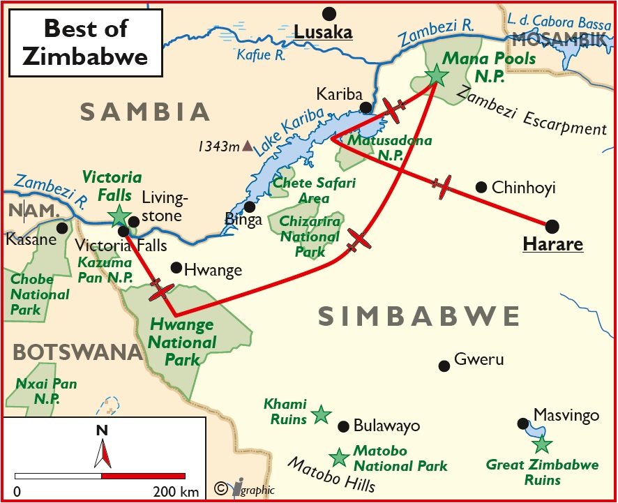 Simbabwe Flugsafari Karte Iwanowskis Reisen - afrika.de