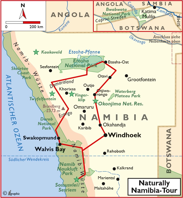 Namibia Mietwagenreise Karte Iwanowskis Reisen - afrika.de