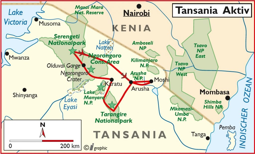 Tansania Aktiv Übersichtskarte Iwanowskis Reisen - afrika.de