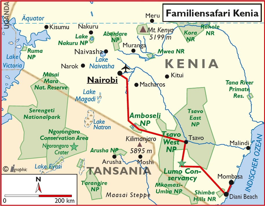 Kenia Familiensafari Übersichtskarte Iwanowskis Reisen - afrika.de