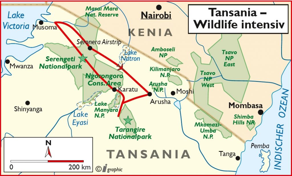 Tansania Wildlife Intensiv Übersichtskarte Iwanowskis Reisen - afrika.de