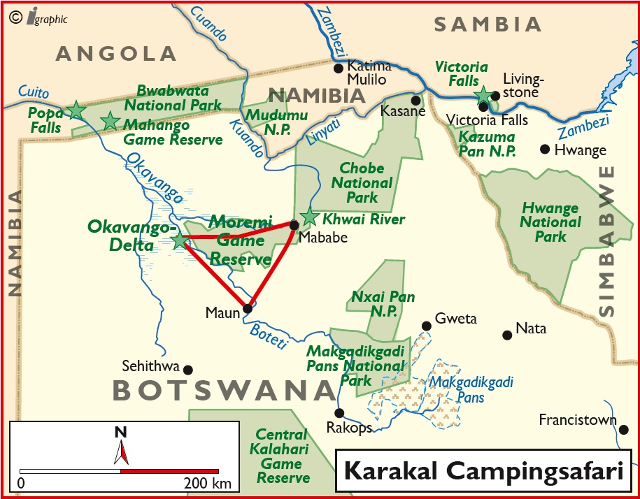 Botswana Premium Campingsafari Karakal Übersicht Iwanowskis Reisen - afrika.de